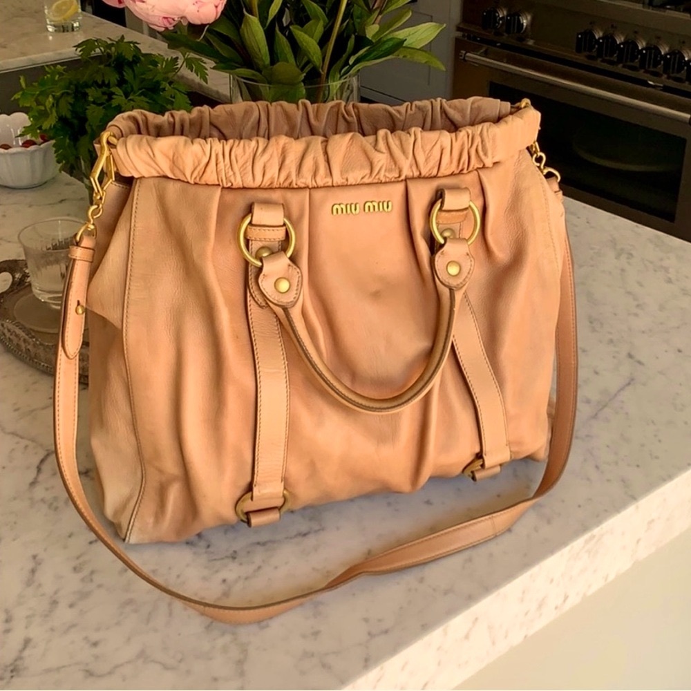 *AUTHENTIC* Miu Miu Vitello Leather XL Shoulder/Crossbody Bag - Tan/Beige/Cream